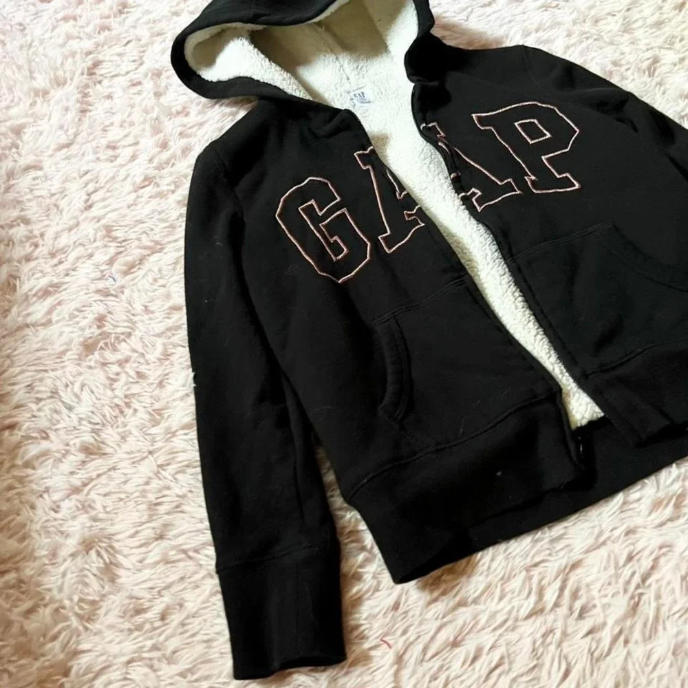 Gap Sherpa Lined‎ Cozy Preppy Relaxed Zip Up Hoodie Kids XL Loungewear Kidcore